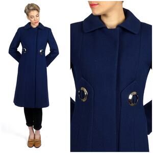 Vintage 1960s Mod Royal Blue Fitted Jacket w Silver Accents Pauline Trigère | S
